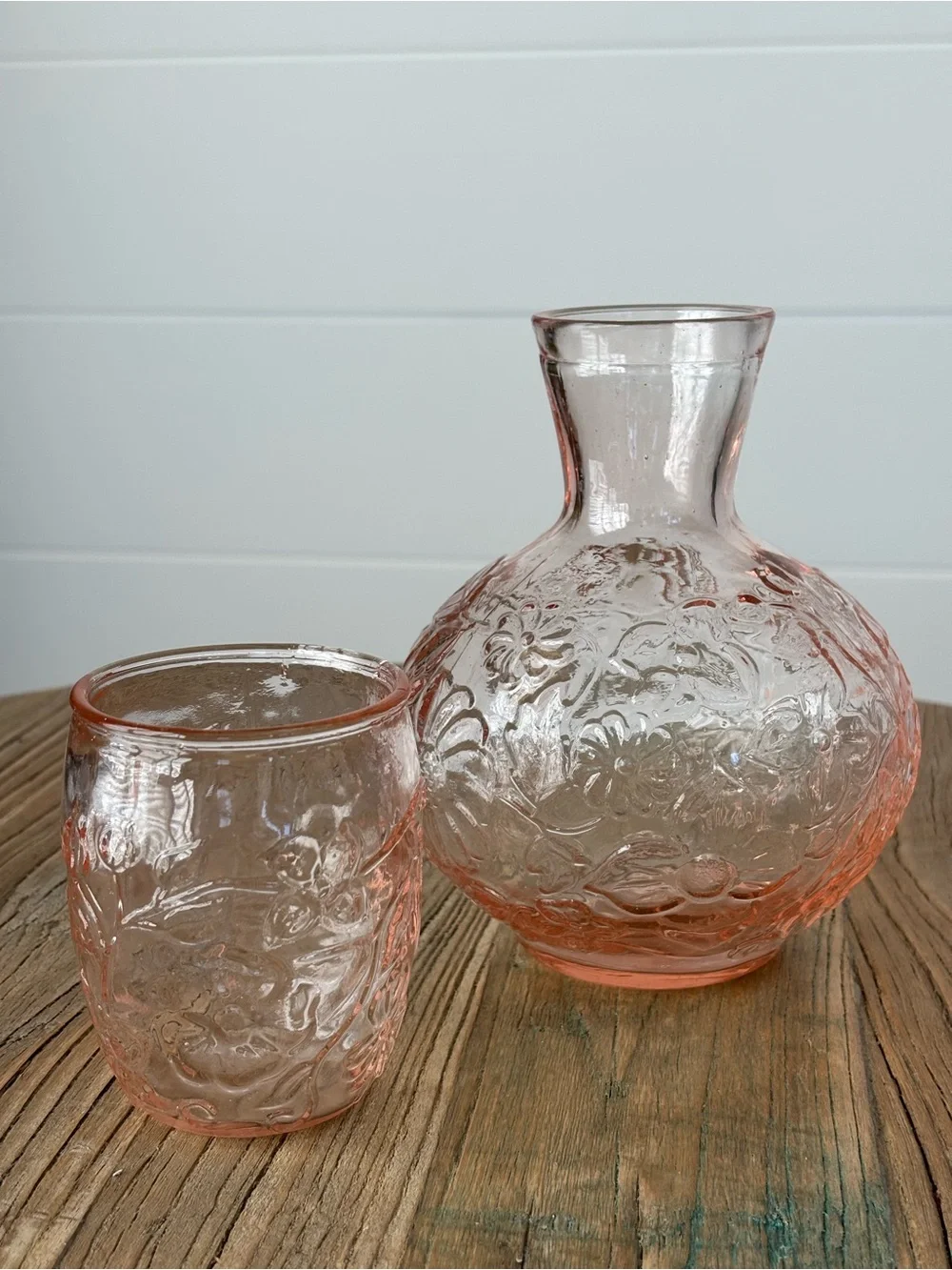 Vintage Pink Floral Depression Glass Bedside Carafe 